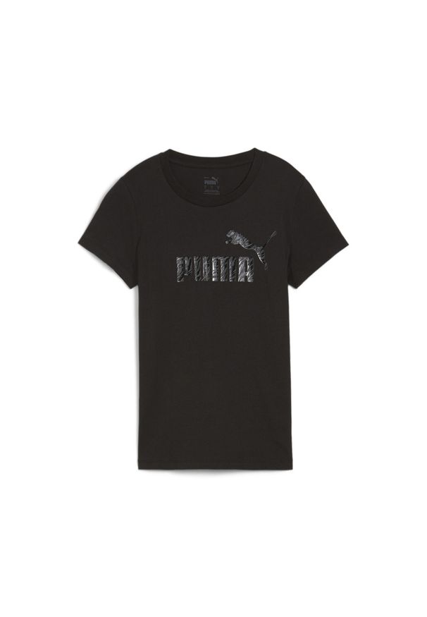 Puma - Damska koszulka ESS+ ANIMAL PUMA Black. Kolor: czarny. Materiał: jersey. Wzór: motyw zwierzęcy. Sport: joga i pilates