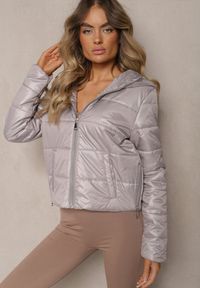 Renee - Jasnoszara Kurtka Pikowana z Kapturem Terionne. Okazja: na co dzień. Typ kołnierza: kaptur. Kolor: szary. Materiał: jeans. Styl: elegancki, casual #3