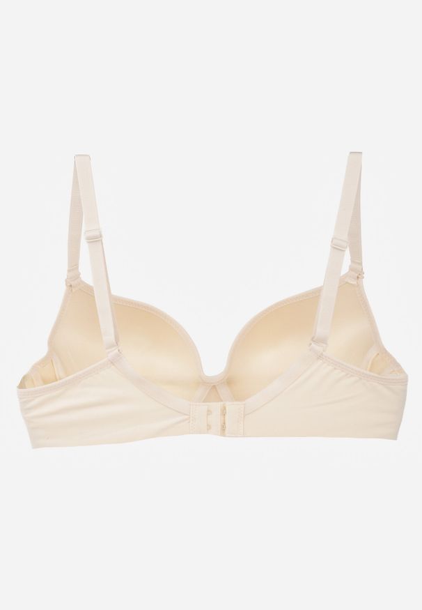 Born2be - Beżowy Gładki Biustonosz Push Up z Aplikacją z Cyrkoniami Murita. Kolor: beżowy. Materiał: materiał. Rodzaj stanika: push-up. Wzór: gładki, aplikacja