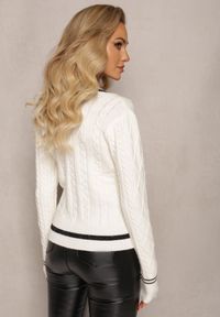 Renee - Biały Wiskozowy Sweter Kardigan z Biżuteryjnymi Guzikami i Ozdobnymi Naszywkami Puanissa. Kolor: biały. Materiał: wiskoza. Wzór: aplikacja #5