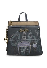 Granatowy Elegancki Damski Plecak Anekke. Kolor: niebieski. Materiał: materiał. Wzór: nadruk, haft, aplikacja. Styl: elegancki #1