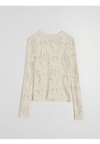 Sinsay - Ażurowa bluzka z długim rękawem - kremowy. Kolor: kremowy. Długość rękawa: długi rękaw. Długość: długie. Wzór: ażurowy #1