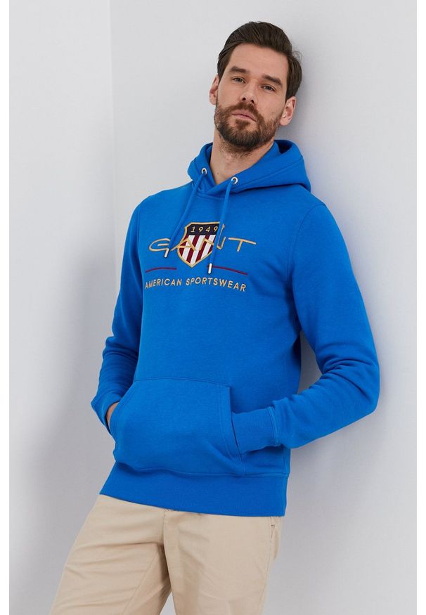 GANT - Gant - Bluza. Okazja: na co dzień. Kolor: niebieski. Wzór: aplikacja. Styl: casual