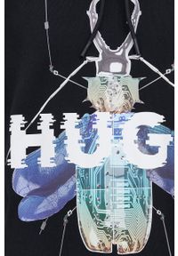 Hugo - HUGO bluza bawełniana męska kolor czarny z kapturem z nadrukiem. Okazja: na co dzień. Typ kołnierza: kaptur. Kolor: czarny. Materiał: bawełna. Wzór: nadruk. Styl: casual