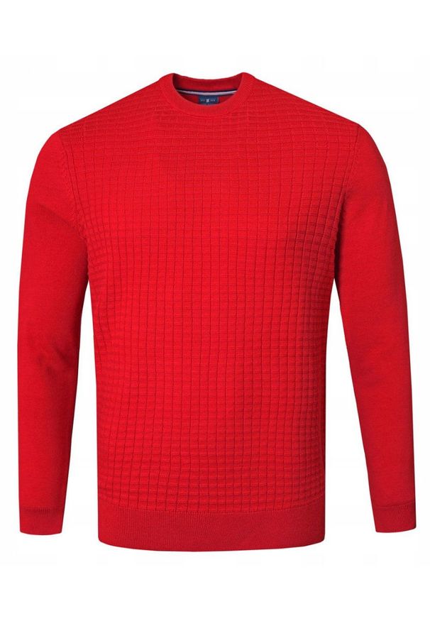 Bawełniany Sweter Męski, Okrągły Dekolt - Pako Jeans - Marmurkowa Faktura, Czerwony. Kolor: czerwony. Materiał: bawełna. Styl: klasyczny, elegancki