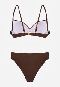 Born2be - Brązowe Bikini Biustonosz i Figi z Ozdobnym Marszczeniem i Aplikacją Periete. Kolor: brązowy. Wzór: aplikacja #4