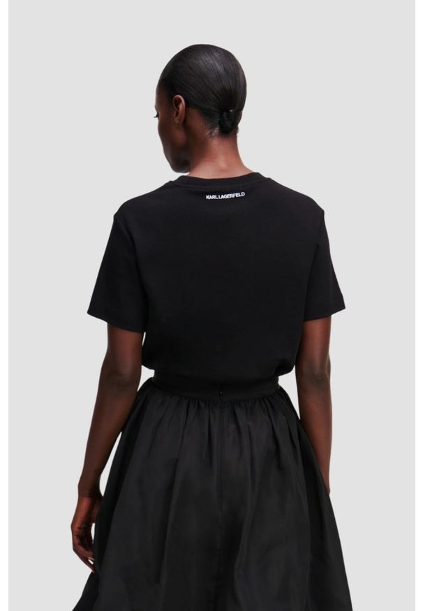 Karl Lagerfeld - KARL LAGERFELD Czarny damski t-shirt Ikon Sketch Choupette. Okazja: na co dzień. Kolor: czarny. Materiał: materiał. Wzór: nadruk. Styl: casual