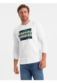 Ombre Clothing - Męska bluza z nadrukiem zakładana przez głowę - biała V1. Kolor: biały. Materiał: poliester, bawełna. Wzór: nadruk