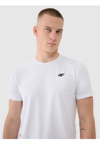 4f - 4F Koszulka treningowa szybkoschnąca męska - biała 3XL. Kolor: biały. Materiał: dzianina, włókno, syntetyk, materiał, elastan. Wzór: gładki, ze splotem, jednolity. Sport: fitness