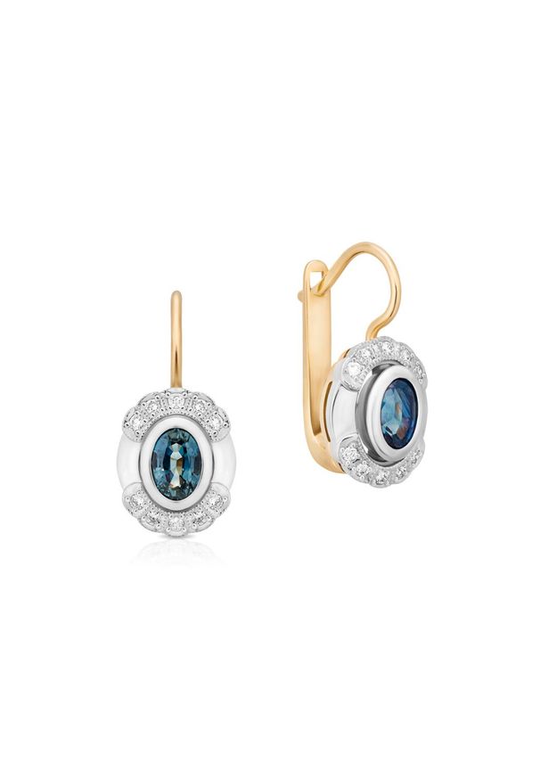 W.KRUK Wspaniałe Kolczyki Złote - złoto 585, Brylant 0,16ct,szafir - ZWI/KB+313K. Materiał: złote. Kolor: złoty. Kamień szlachetny: brylant, szafir