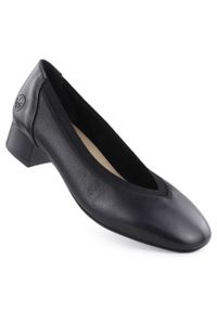 Skórzane czółenka damskie na niskim obcasie czarne Rieker 43452-00. Kolor: czarny. Materiał: skóra. Obcas: na obcasie. Wysokość obcasa: niski #1