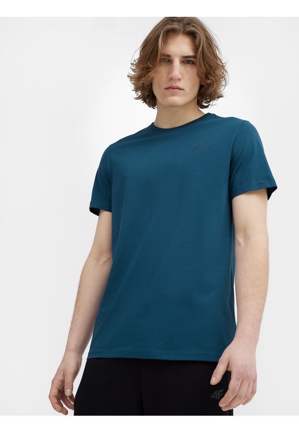 4f - T-shirt regular gładki męski. Kolor: niebieski. Materiał: bawełna, dzianina. Wzór: gładki