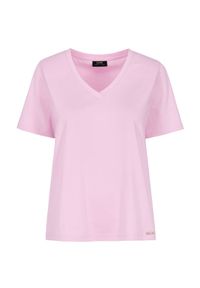 Ochnik - Różowy T-shirt damski basic. Kolor: różowy. Materiał: bawełna