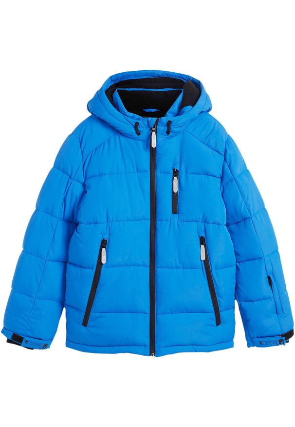 bonprix - Zimowa kurtka pikowana z kapturem, na ciepłej podszewce. Typ kołnierza: kaptur. Kolor: niebieski. Sezon: zima