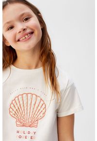 Mango Kids - T-shirt dziecięcy Shell 110-164 cm. Okazja: na co dzień. Kolor: biały. Materiał: bawełna, dzianina. Wzór: nadruk. Styl: casual #5