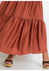 Spódnica z falban z poliestru z recyklingu bonprix brązowy marsala. Kolor: czerwony. Materiał: poliester. Długość: długie #4