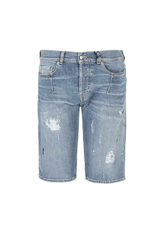 Les Hommes Szorty | UID481547P | Short Jeans | Mężczyzna | Niebieski. Okazja: na co dzień. Kolor: niebieski. Materiał: bawełna, elastan. Wzór: nadruk. Styl: casual