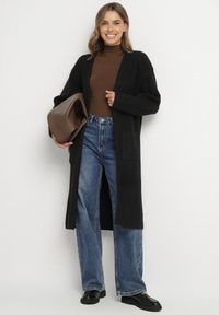 Born2be - Czarny Niezapinany Kardigan z Bawełną o Długim Kroju Asorisse. Okazja: na co dzień. Kolor: czarny. Materiał: bawełna. Długość: długie. Styl: casual, elegancki #5