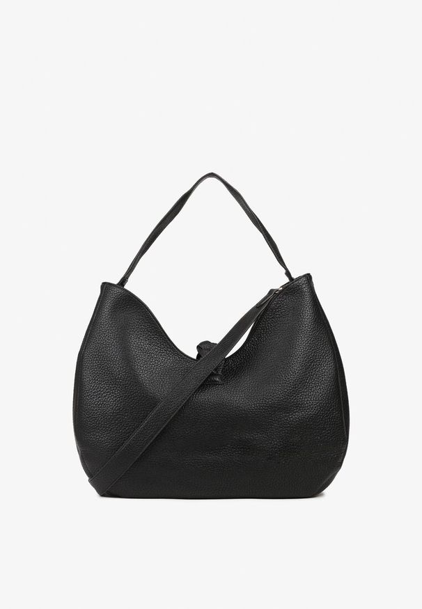 Renee - Czarna Torebka Hobo Shopper Ozdobiona Plecionką Nalorella. Kolor: czarny. Wzór: aplikacja. Styl: biznesowy, casual, boho