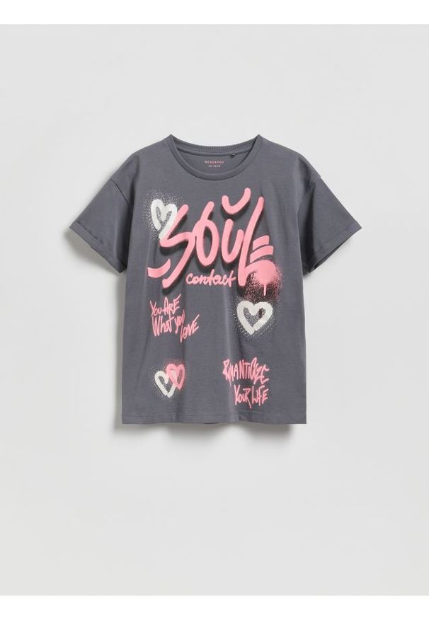 Reserved - T-shirt z nadrukiem - ciemnoszary. Kolor: szary. Materiał: bawełna. Wzór: nadruk