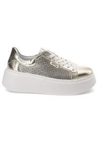 DAMISS - Złote Stylowe Sneakersy Damiss Modne Obuwie Damskie. Okazja: na co dzień. Kolor: złoty. Materiał: materiał. Styl: elegancki #4