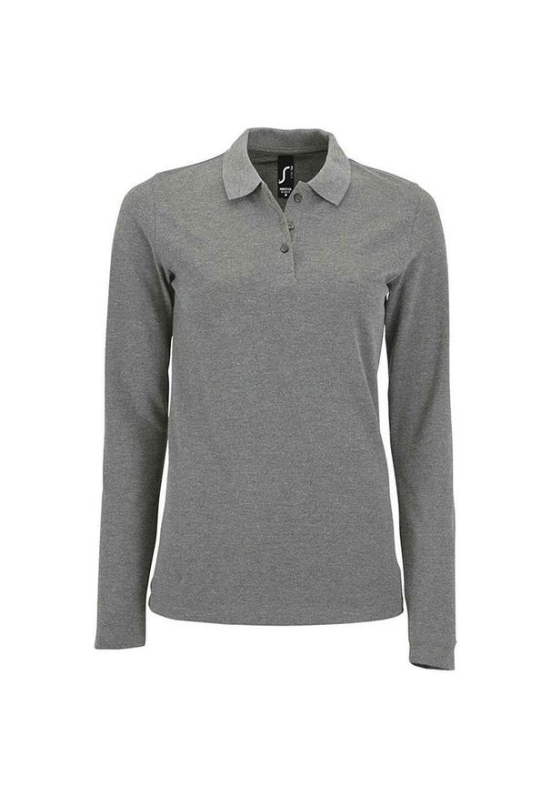 SOL'S - Damska Koszulka Polo Z Długim Rękawem Perfect Melange Pique. Typ kołnierza: polo. Kolor: szary. Długość rękawa: długi rękaw. Długość: długie