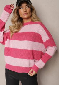 Renee - Różowy Sweter ze Ściągaczami Ozdobiony Pasami z Wełną Tiarosea. Okazja: na co dzień. Kolor: różowy. Materiał: wełna. Długość rękawa: długi rękaw. Długość: długie. Wzór: aplikacja. Styl: klasyczny, casual #5