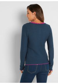 Sweter rozpinany w ludowym stylu bonprix ciemnoniebieski. Kolor: niebieski #3