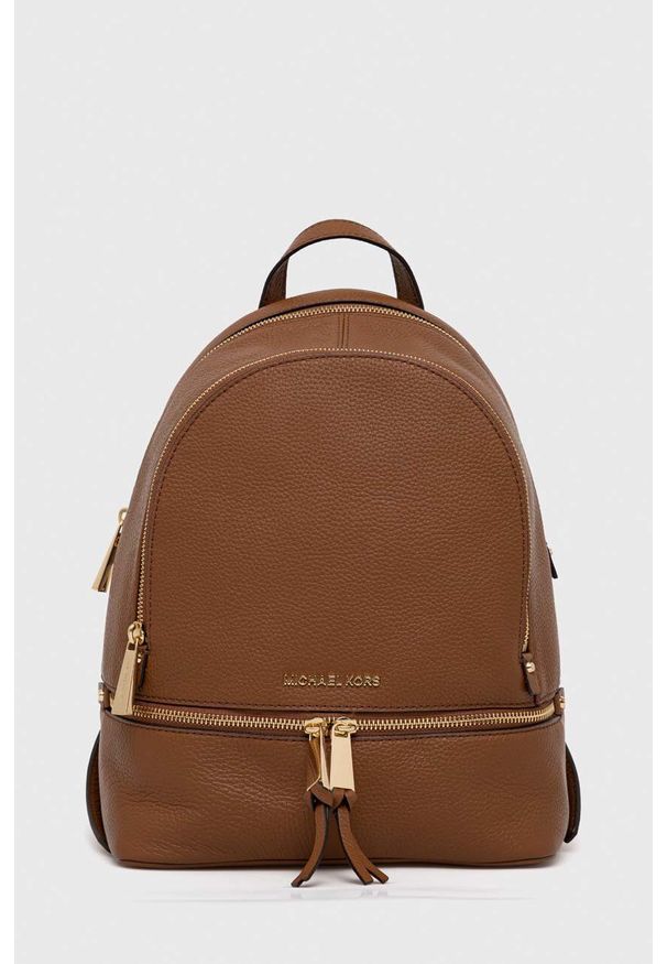 MICHAEL Michael Kors plecak skórzany damski kolor brązowy mały gładki. Kolor: brązowy. Materiał: skóra. Wzór: gładki