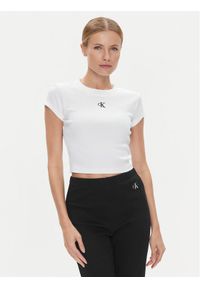 Calvin Klein Jeans T-Shirt J20J218337 Biały Slim Fit. Kolor: biały. Materiał: bawełna #1