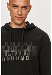 Armani Exchange - Bluza. Typ kołnierza: kaptur. Kolor: czarny. Materiał: bawełna, poliester, dzianina, elastan. Wzór: aplikacja #2