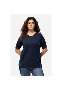 ULLA POPKEN - Damskie T-shirt ochrona UV 50+ dekolt w serek rękaw 1/2. Typ kołnierza: dekolt w serek. Kolekcja: plus size. Kolor: niebieski. Materiał: materiał, poliester, elastan #1