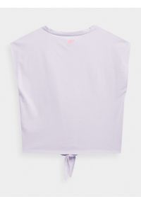 4f - T-shirt crop-top z nadrukiem dziewczęcy. Kolor: fioletowy. Materiał: bawełna. Wzór: nadruk #2