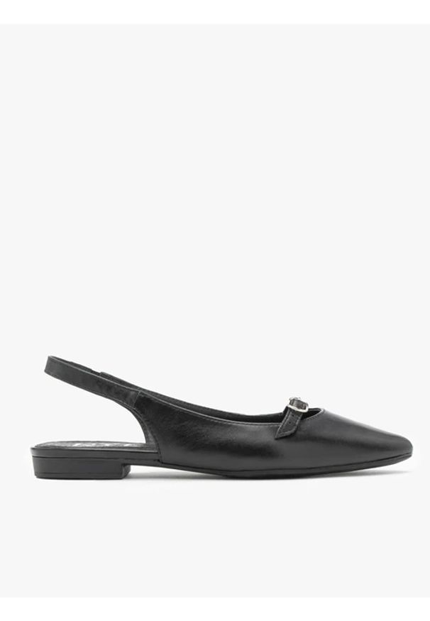 Ryłko - Czarne baleriny slingback. Zapięcie: pasek. Kolor: czarny. Materiał: skóra. Szerokość cholewki: normalna. Styl: street