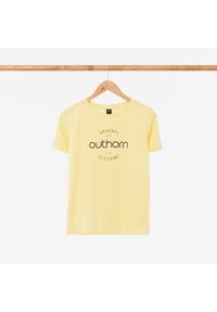 outhorn - T-shirt z nadrukiem damski. Materiał: bawełna, jersey. Wzór: nadruk #2