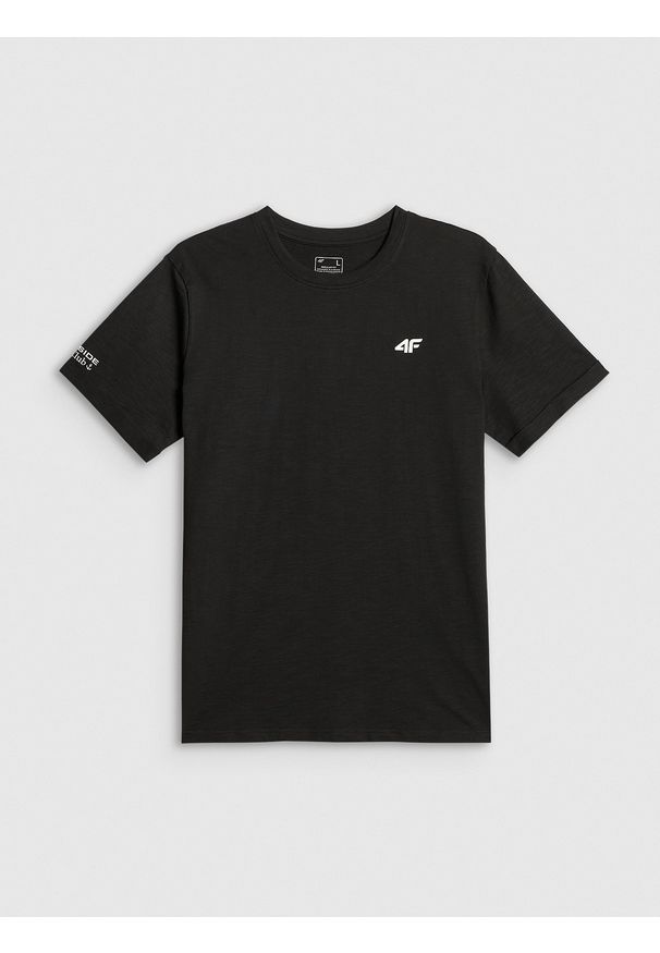4f - 4F T-shirt regular gładki męski - czarny M. Okazja: na co dzień. Kolor: czarny. Materiał: bawełna, dzianina. Wzór: gładki. Styl: casual