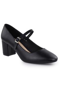 Czółenka na niskim obcasie z paskiem czarne Sergio Leone PB176. Zapięcie: pasek. Kolor: czarny. Materiał: skóra ekologiczna. Szerokość cholewki: normalna. Obcas: na obcasie. Wysokość obcasa: niski #1