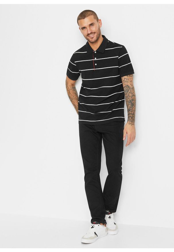 bonprix - Koszulka polo z bawełnianej piki (2 szt.). Typ kołnierza: polo. Kolor: czarny. Materiał: bawełna