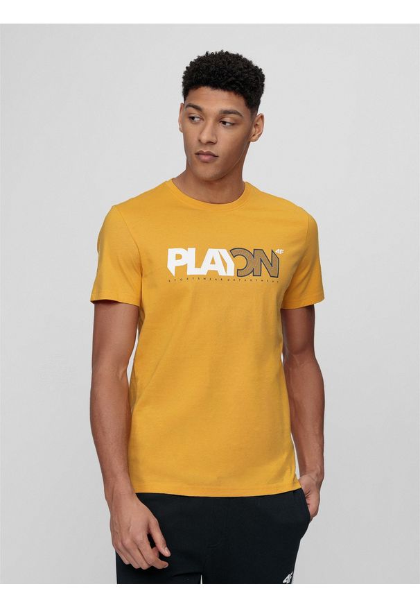 4f - T-shirt męski. Kolor: żółty. Materiał: bawełna, dzianina