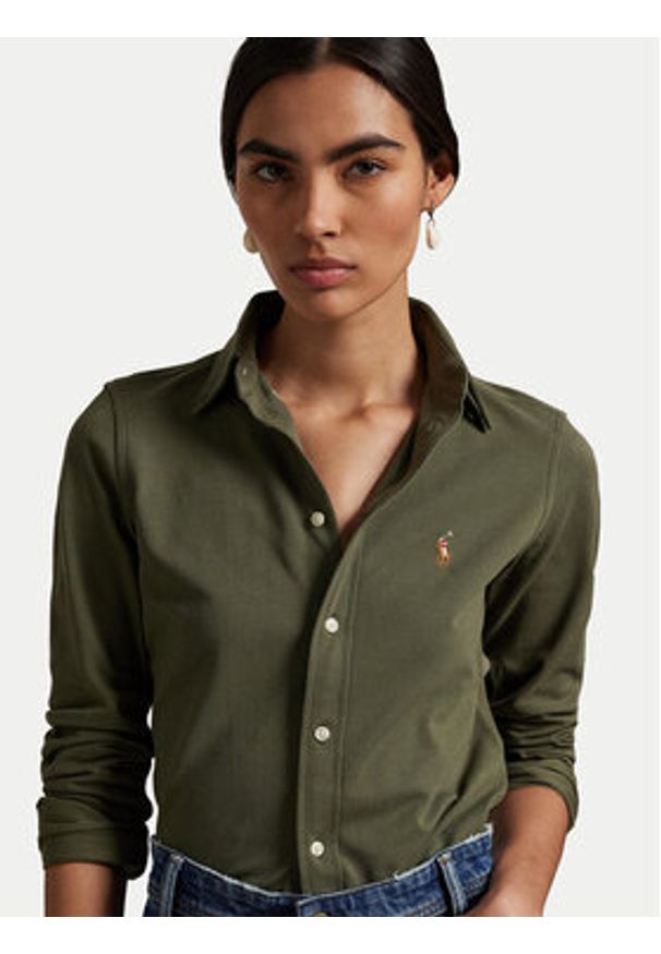Polo Ralph Lauren Koszula 211924258014 Khaki Slim Fit. Typ kołnierza: polo. Kolor: brązowy. Materiał: bawełna