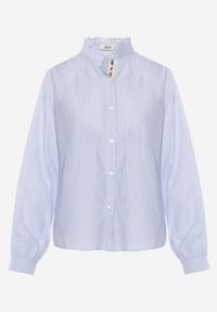 Born2be - Niebieska Bawełniana Koszula ze Stójką z Falbanką i Haftem przy Guzikach Umaria. Okazja: na co dzień, na spotkanie biznesowe, do pracy. Typ kołnierza: kołnierzyk stójkowy. Kolor: niebieski. Materiał: bawełna. Wzór: haft. Styl: casual, biznesowy, elegancki #3