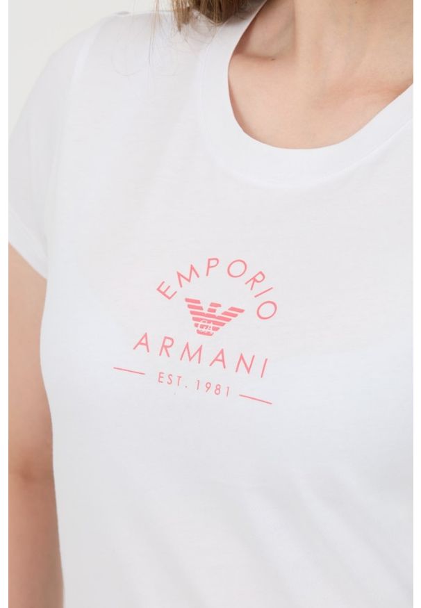 Emporio Armani - EMPORIO ARMANI Biały damski t-shirt Uni Logo Printe, Rozmiar S. Kolor: biały