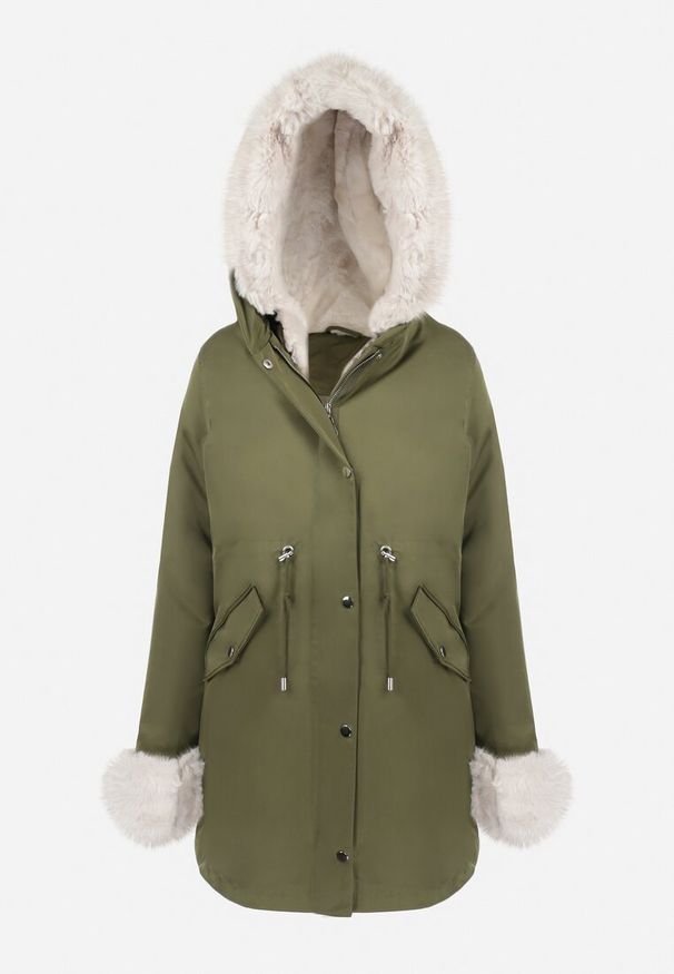 Born2be - Ciemnozielona Kurtka Parka z Futerkiem Koni. Kolor: zielony. Materiał: futro. Sezon: zima, jesień