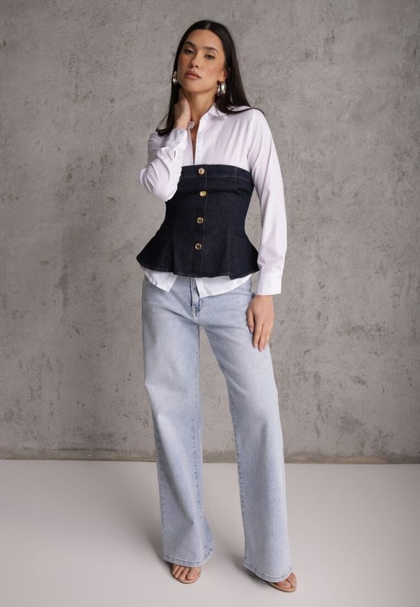 Renee - Niebieskie Szerokie Jeansy z Bawełny High Waist Vimalianna. Okazja: na co dzień. Stan: podwyższony. Kolor: niebieski. Styl: casual