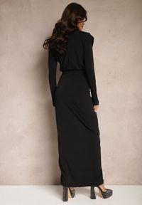 Renee - Czarna Dopasowana Sukienka Koktajlowa Ozdobiona Marszczeniem Besini. Kolor: czarny. Wzór: aplikacja. Styl: wizytowy #3