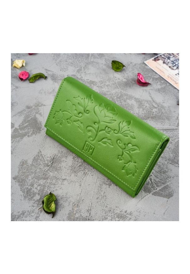 PAOLO PERUZZI - Zestaw prezentowy zielony Paolo Peruzzi ZUP-107-GR. Kolor: zielony. Materiał: skóra. Wzór: kwiaty