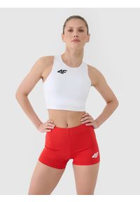 4f - 4F Biustonosz treningowy ze średnim wsparciem damski - biały XL. Kolor: biały. Materiał: dzianina, elastan, włókno, syntetyk, materiał, guma. Rodzaj stanika: wyciągane miseczki. Wzór: gładki, jednolity, ze splotem. Sport: fitness, bieganie, kolarstwo #1