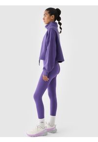 4f - 4F Bluza dresowa bez kaptura damska 4F x Anna Lewandowska - fioletowa XL. Okazja: na co dzień. Typ kołnierza: bez kaptura. Kolor: fioletowy. Materiał: dresówka. Wzór: gładki, ze splotem. Styl: sportowy, casual