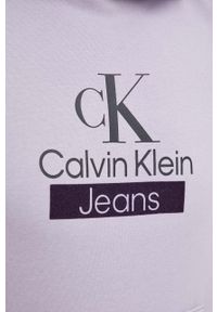 Calvin Klein Jeans bluza męska kolor fioletowy z kapturem z nadrukiem. Typ kołnierza: kaptur. Kolor: fioletowy. Materiał: bawełna. Wzór: nadruk #4