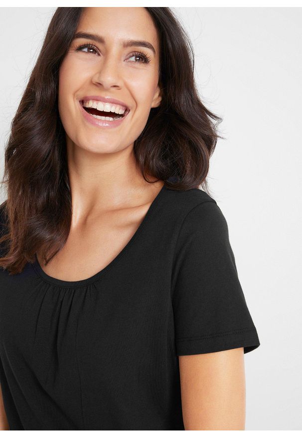 bonprix - T-shirt z czystej bawełny, krótki rękaw. Kolor: czarny. Materiał: bawełna. Długość rękawa: krótki rękaw. Długość: krótkie